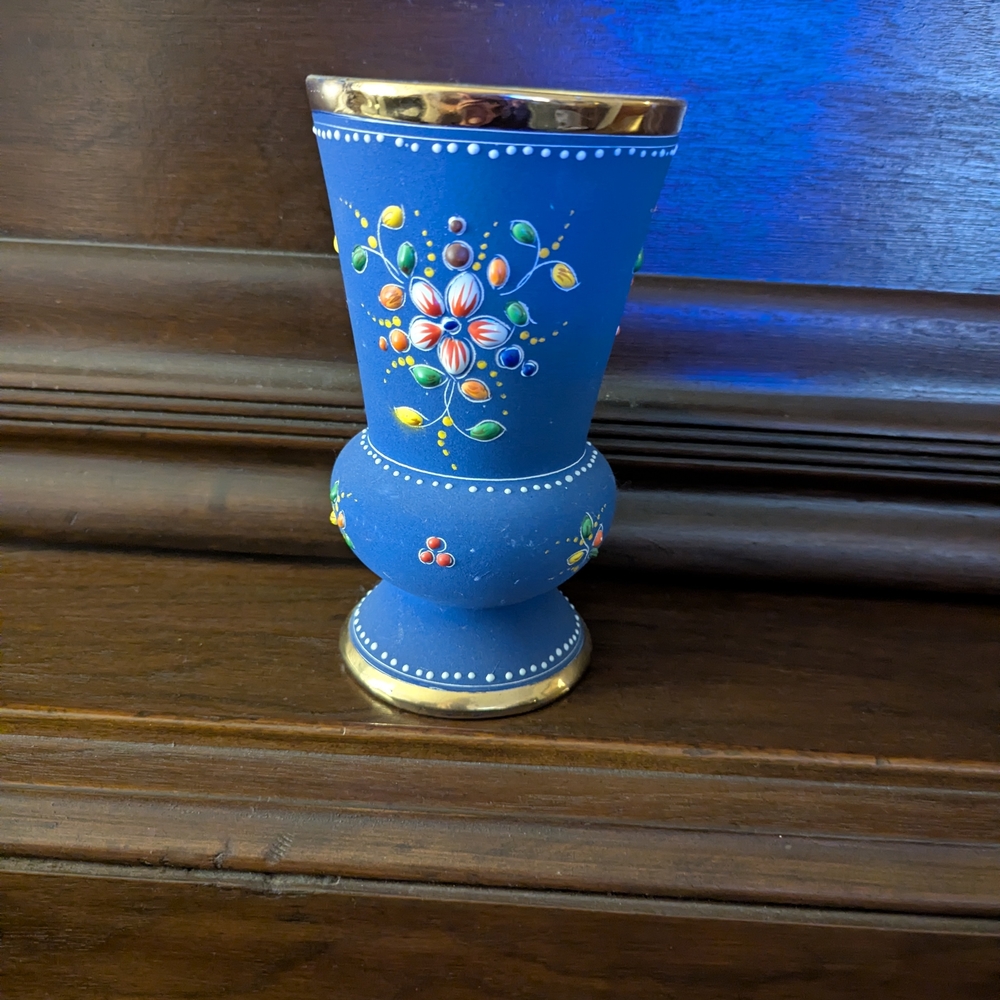 ELPA Blue Vase with Gold Rim and Floral Design